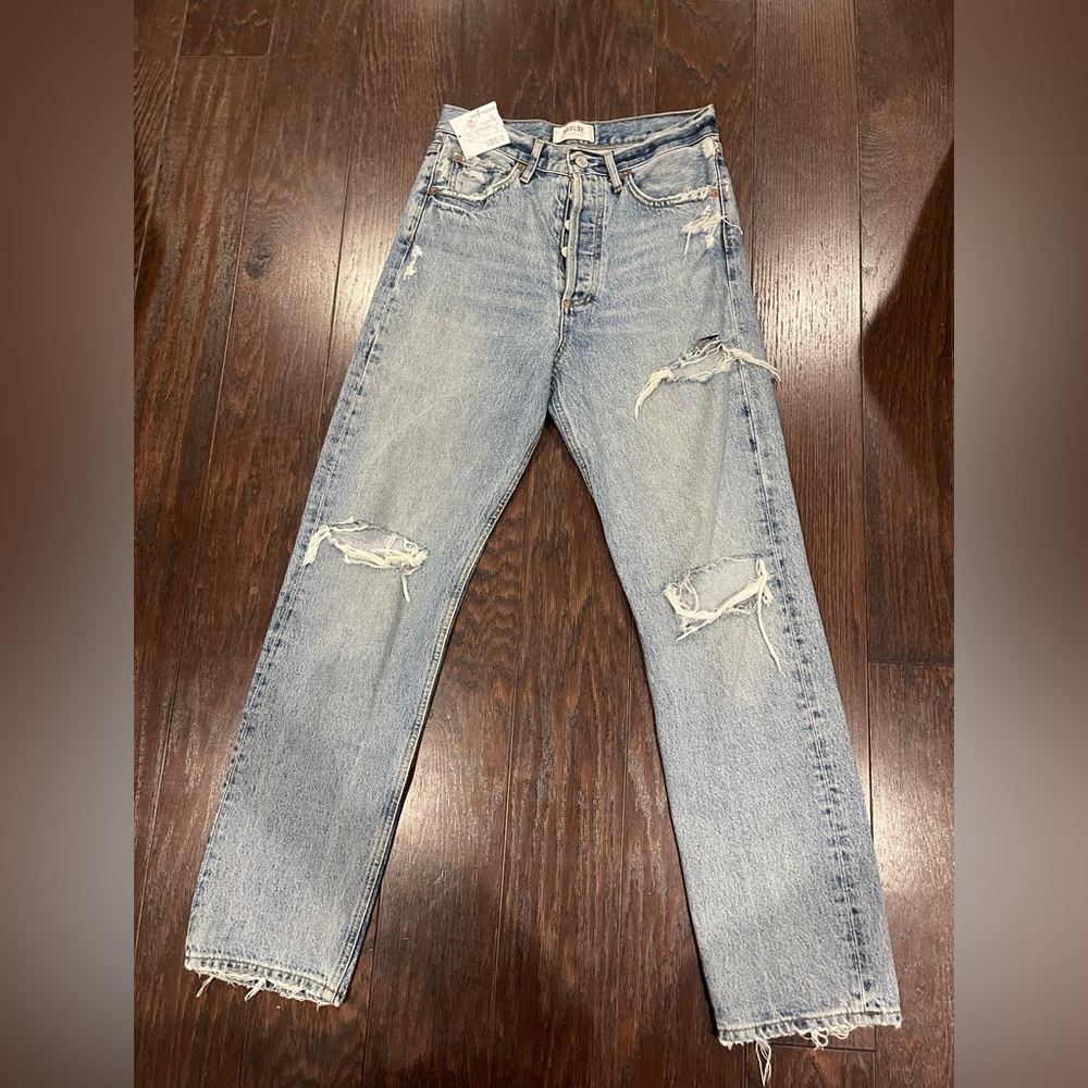 AGOLDE 90's Mid Rise Loose Fit Jean Button fly Distress Women Size 24 NEW